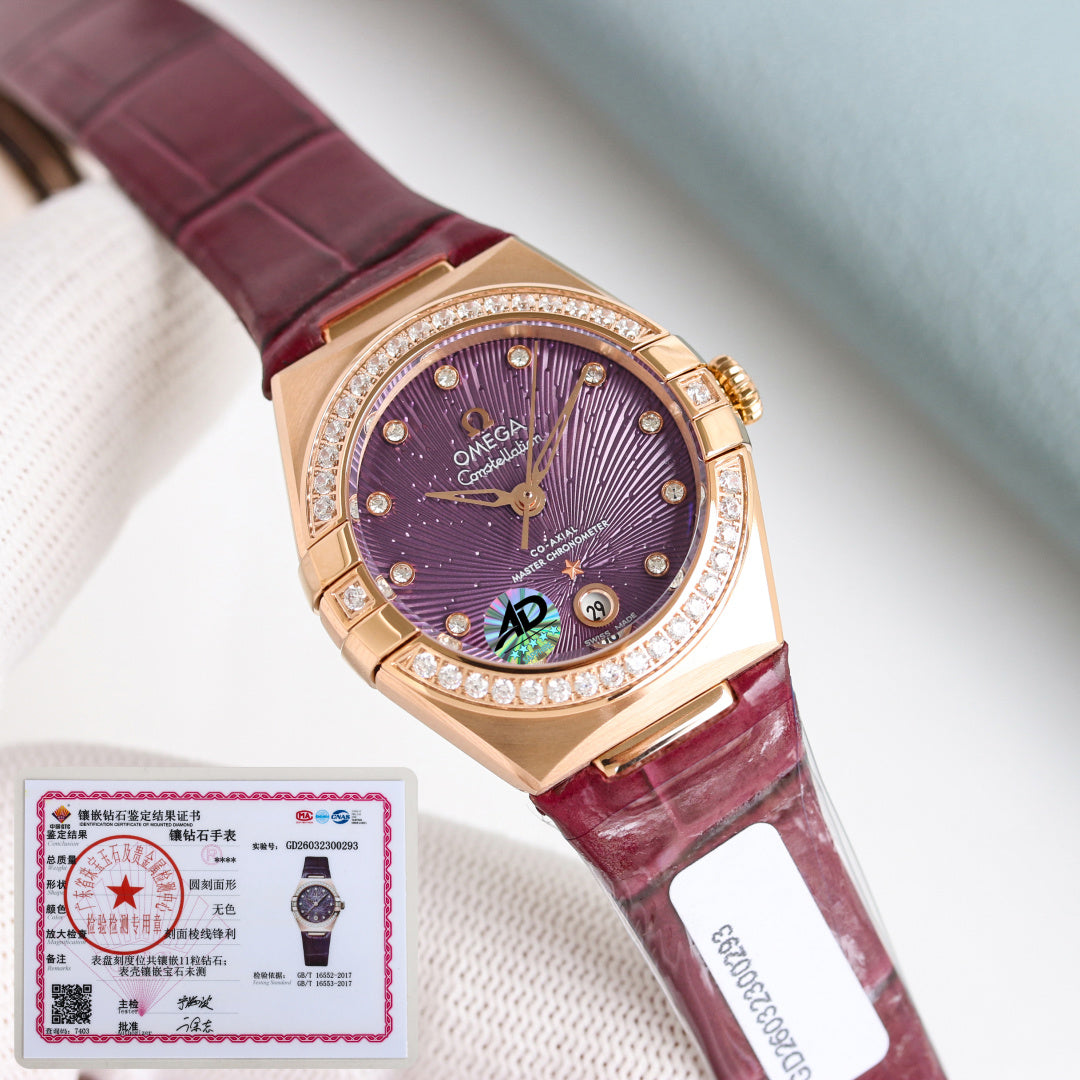 Omega Constellation 29mm Diamond Bezel Crocodile Leather