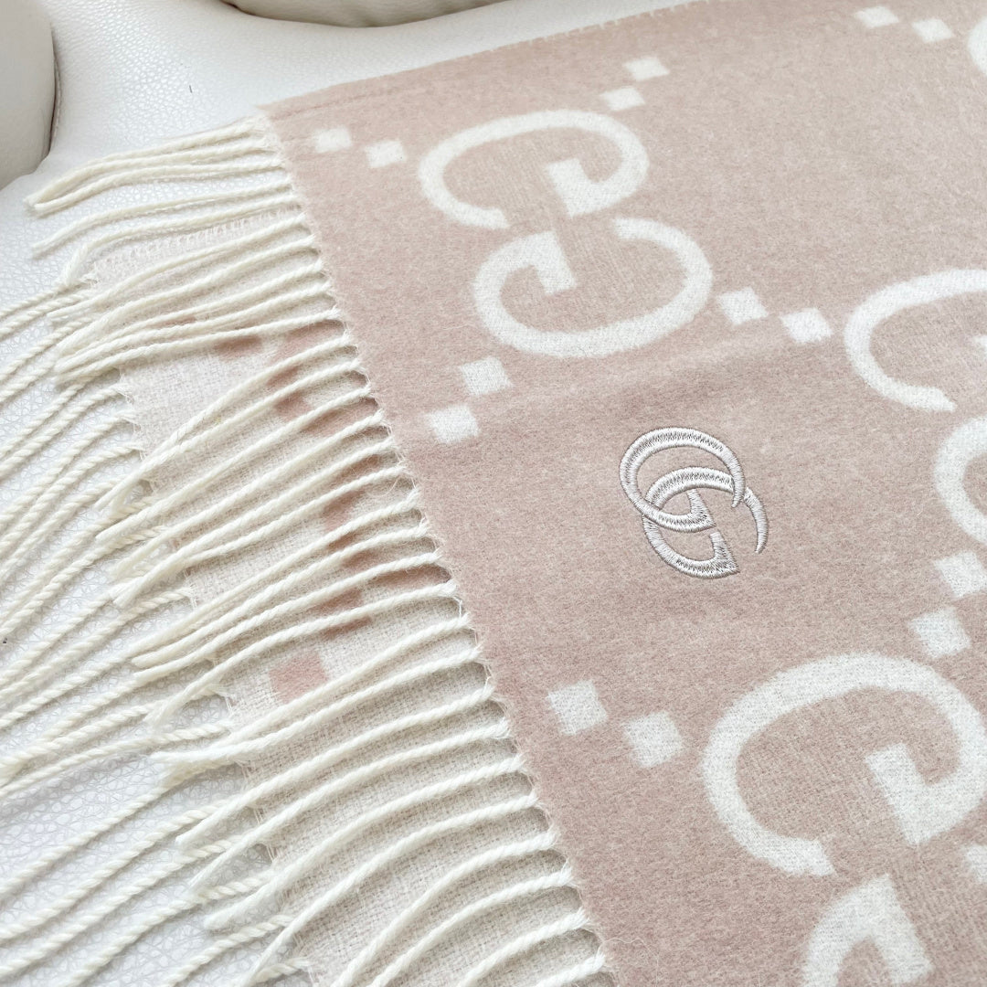 GG Houndstooth Scarf 180CM Light Beige Cashmere 288180