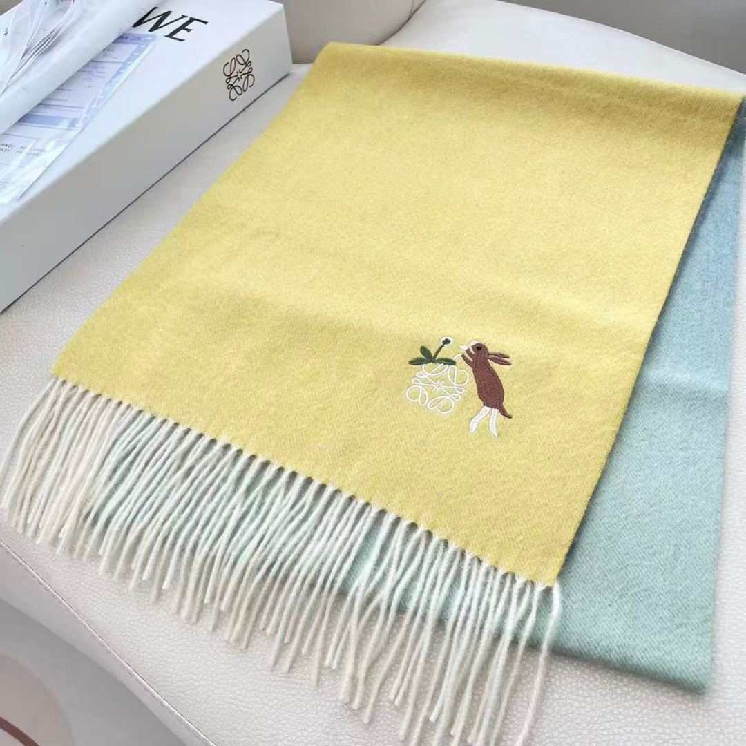 Loewe Scarf 180CM Yellow Gray Cashmere 924194