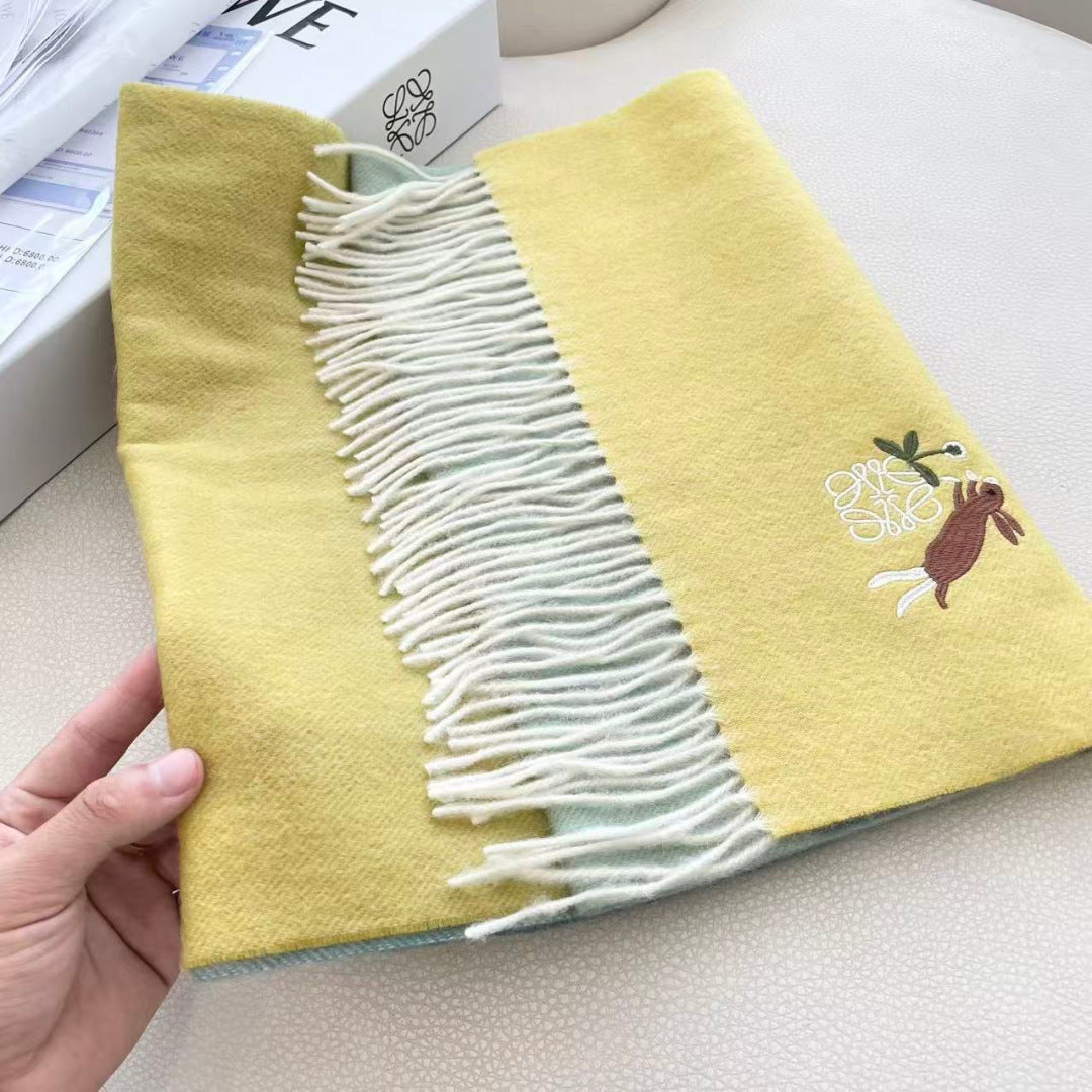 Loewe Scarf 180CM Yellow Gray Cashmere 924194