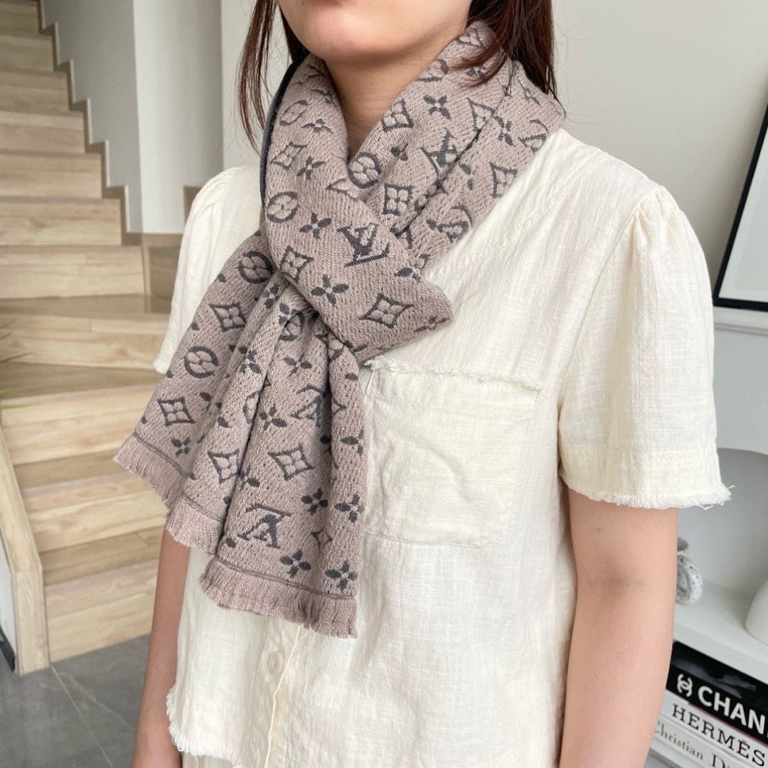 LV Men Scarf 180cm Light Brown Wool 967167