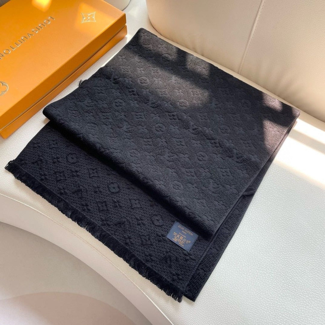 LV Men Scarf 180cm Black Wool 967168