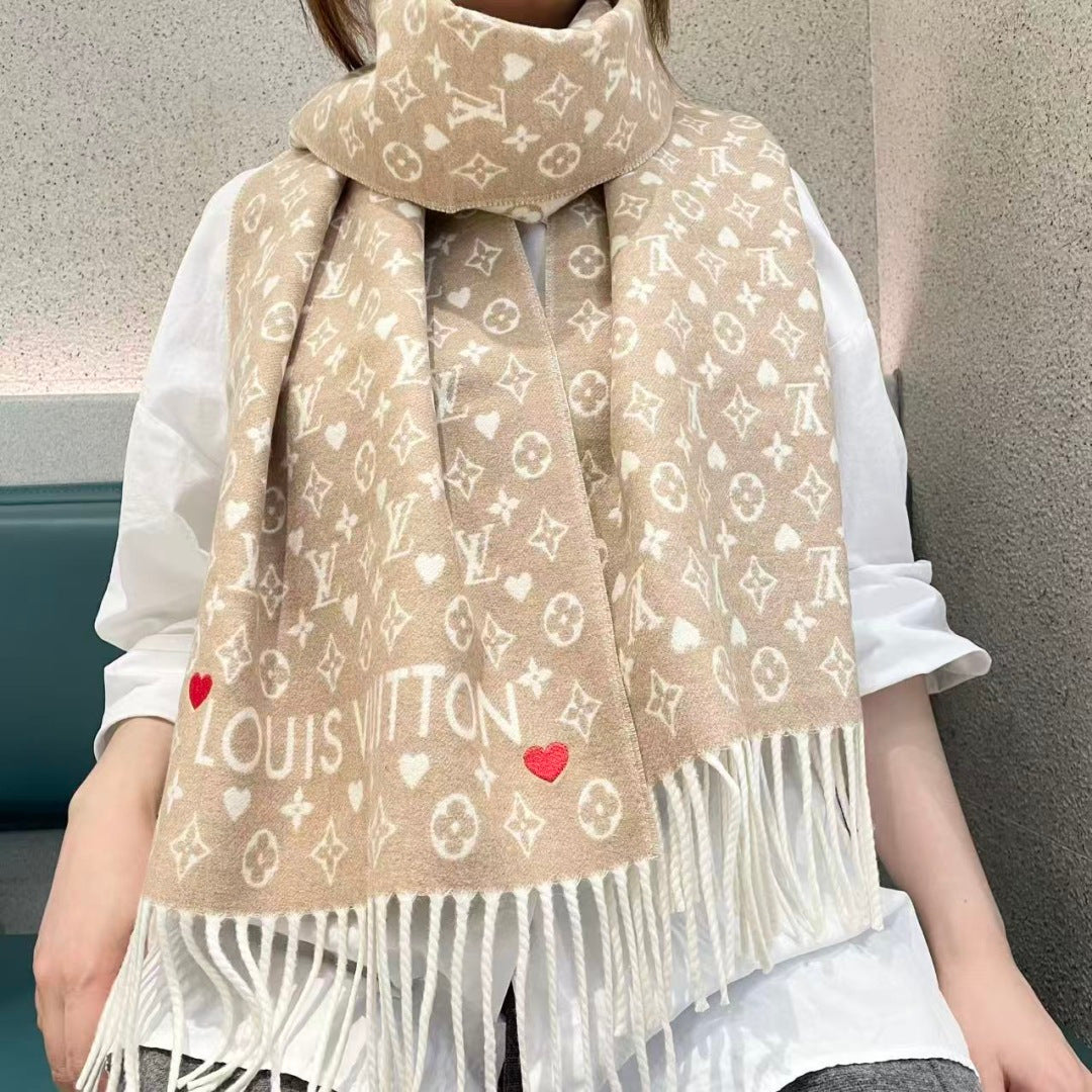 LV Studdy Reykjavik Scarf 180cm Beige Wool 967169