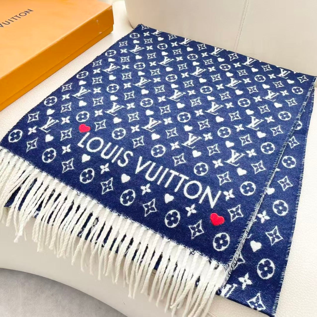 LV Studdy Reykjavik Scarf 180cm Blue Wool 967171