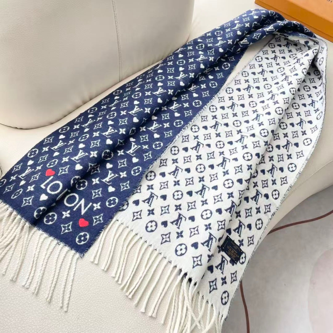 LV Studdy Reykjavik Scarf 180cm Blue Wool 967171