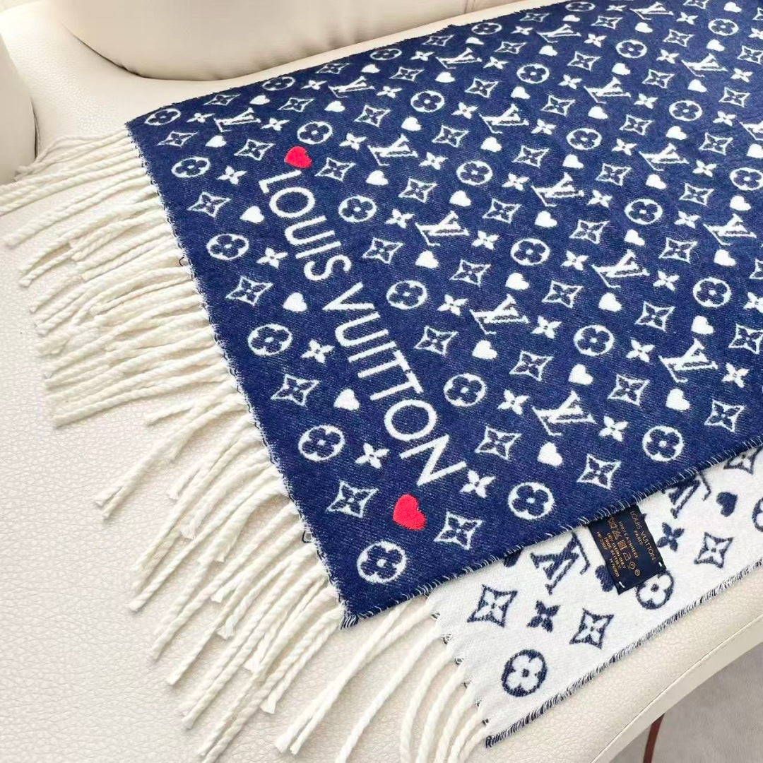 LV Studdy Reykjavik Scarf 180cm Blue Wool 967171