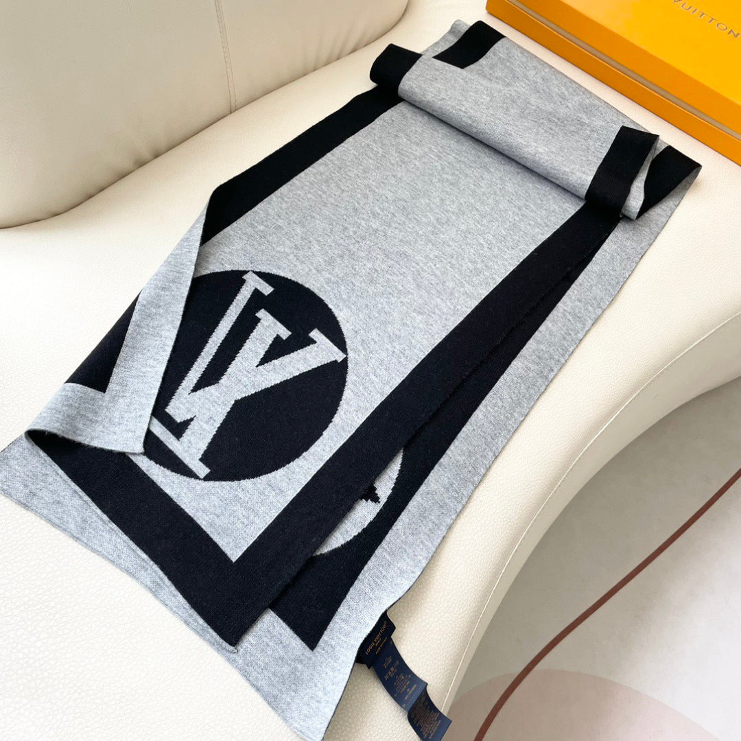 LV Exclusive Scarf 180cm Black Gray Cashmere 968497