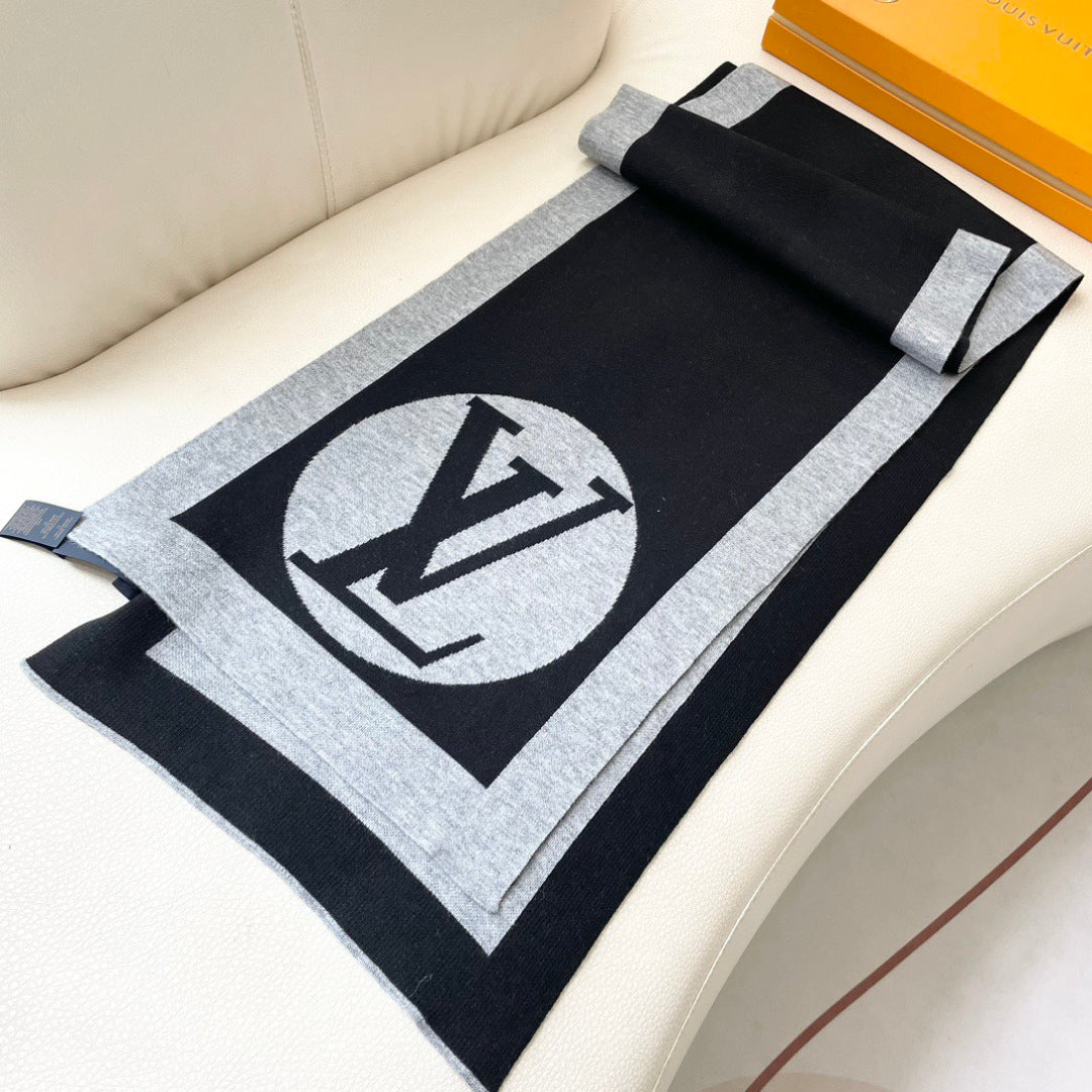 LV Exclusive Scarf 180cm Black Gray Cashmere 968497