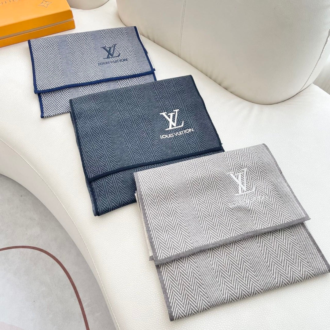 LV Couple's Style Scarf 180cm Gray Blue Cashmere 976363