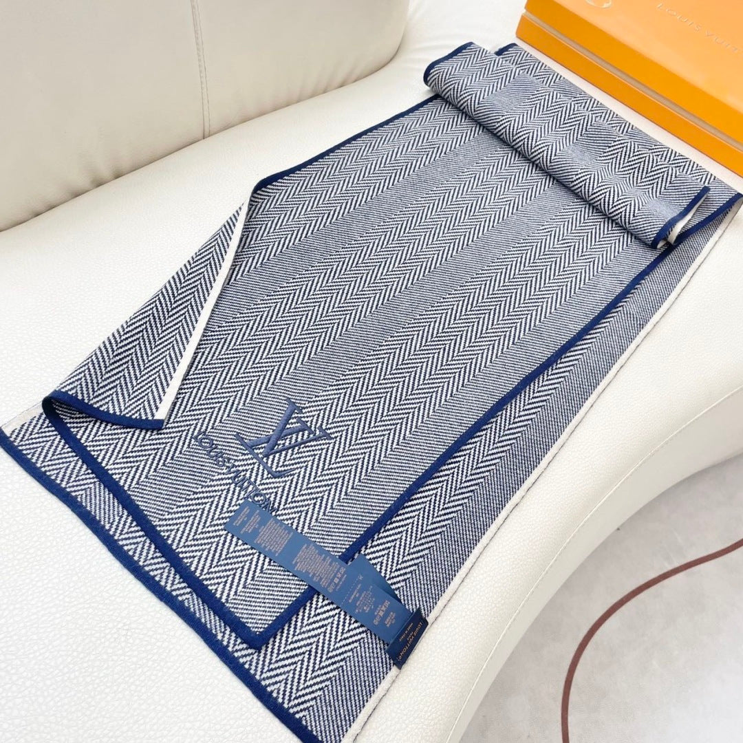 LV Couple's Style Scarf 180cm Gray Blue Cashmere 976363