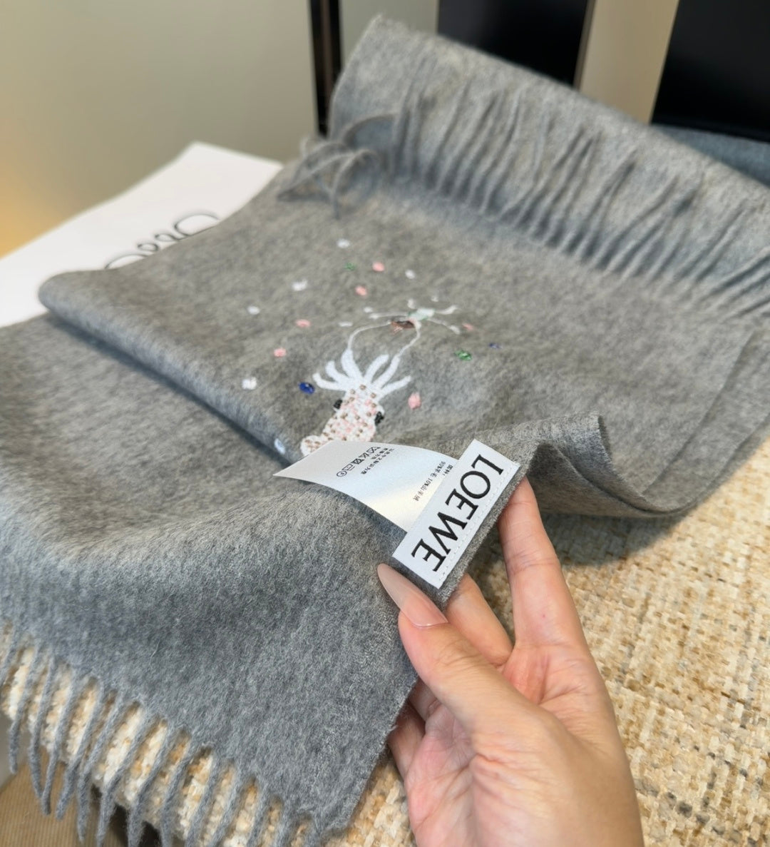 Loewe Scarf 180CM Gray Wool-blend 902880