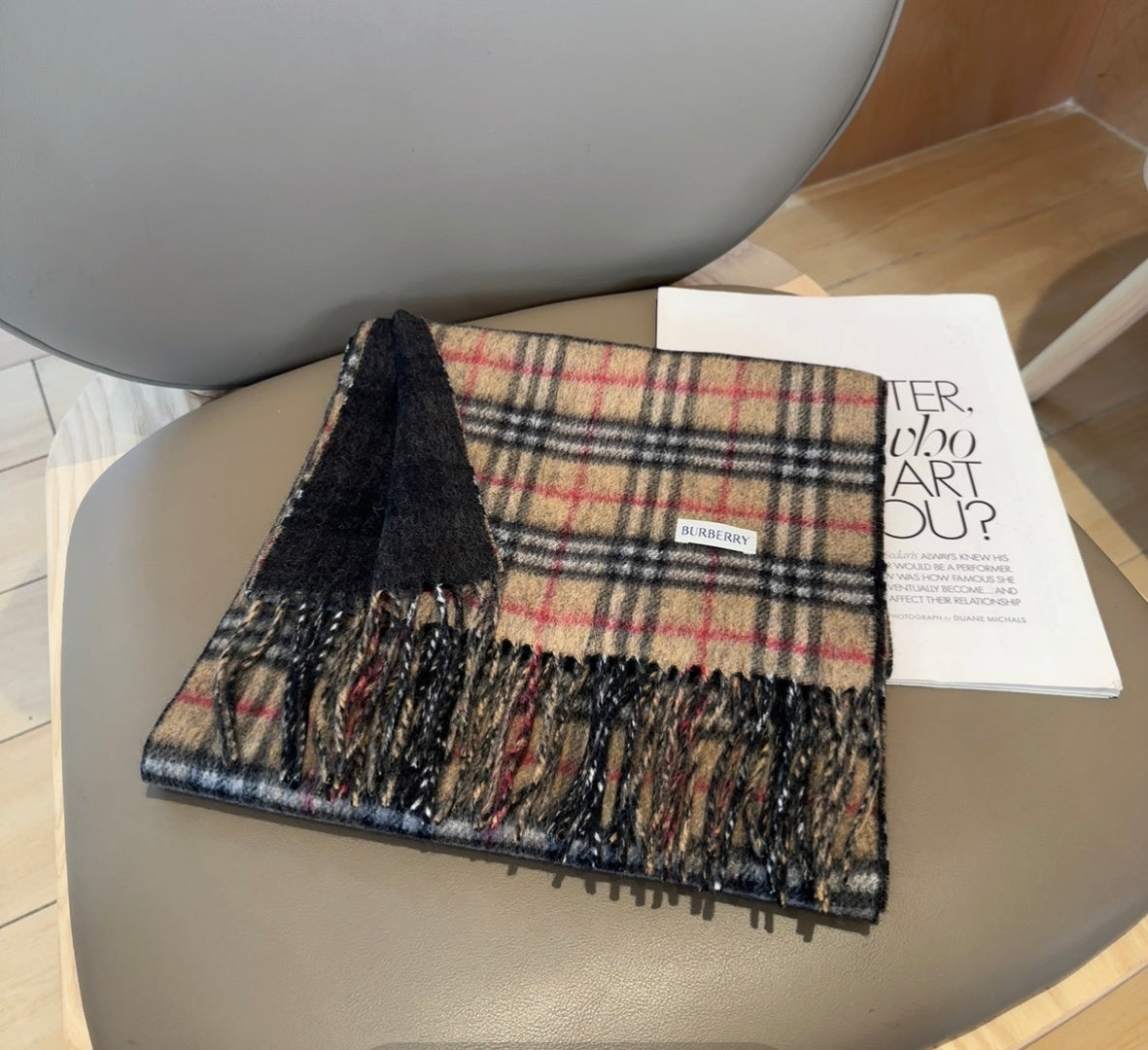 BBR British Style Classic Scarf 180CM Beige Black Cashmere 293542