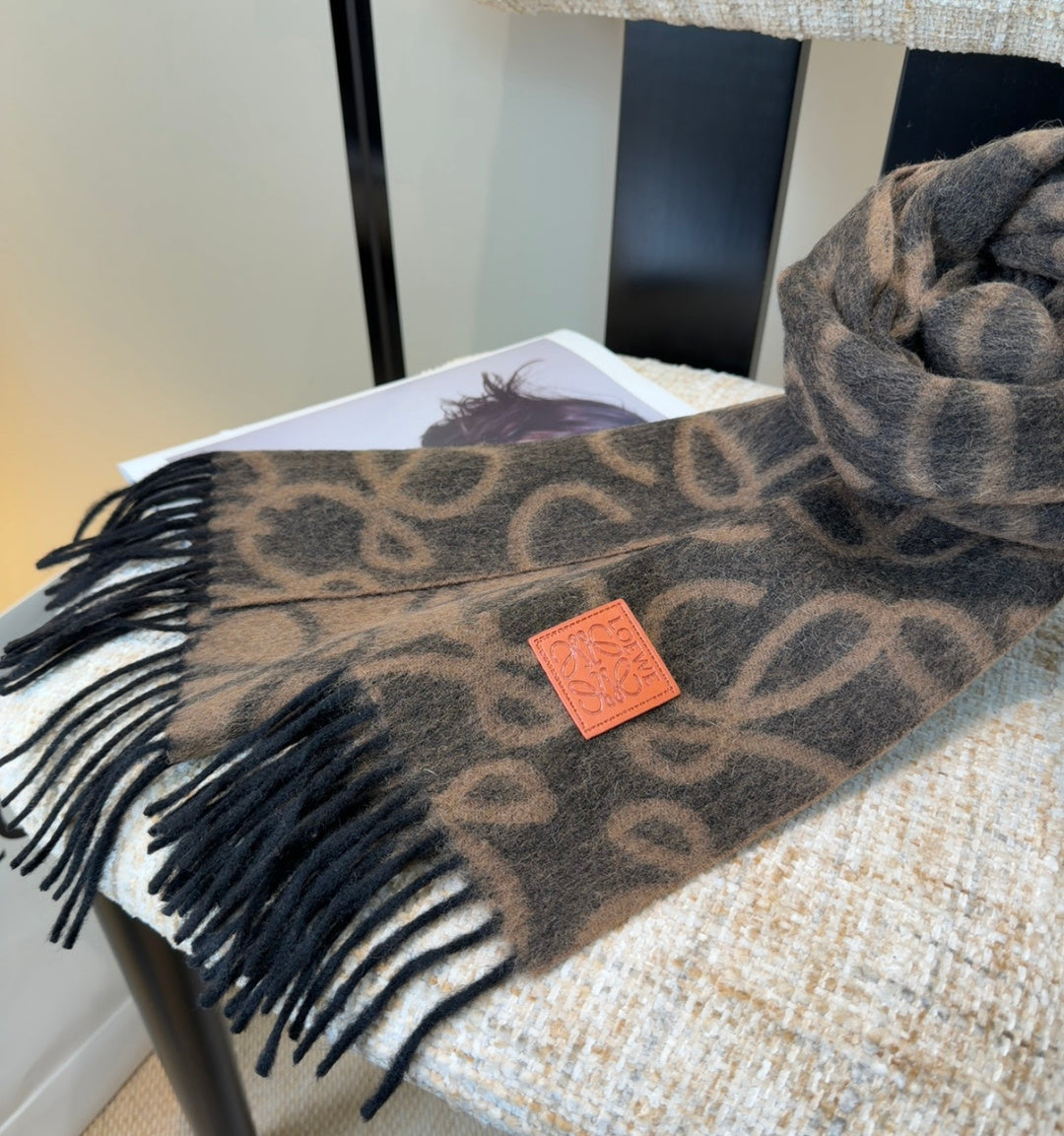 Loewe Scarf 180CM Black Brown Wool-blend 100121