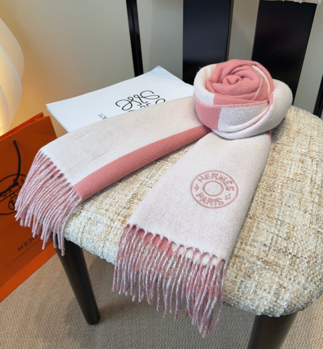 HM Scarf 190 CM Pink Ivory Wool 969496