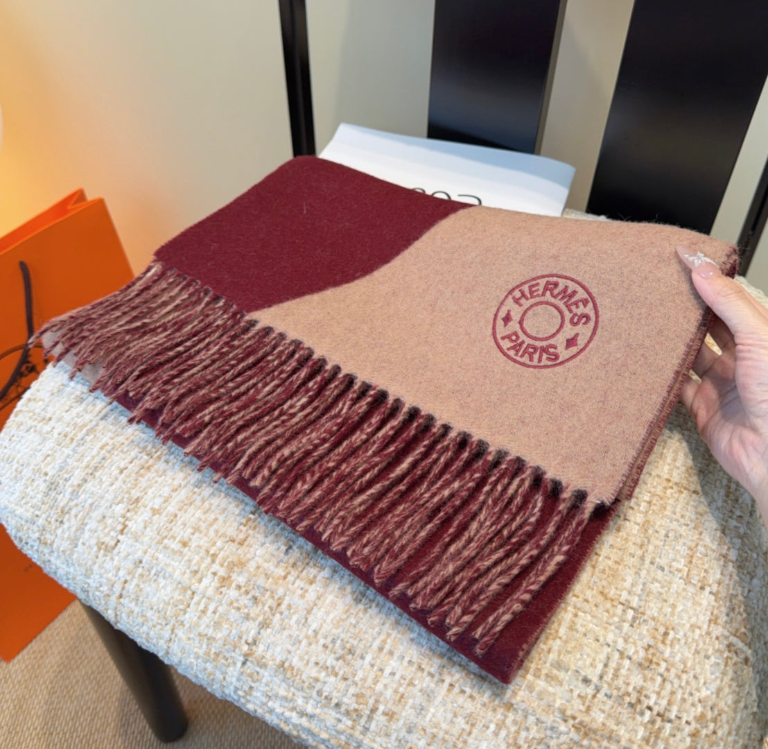 HM Scarf 190 CM Red Beige Wool 969499