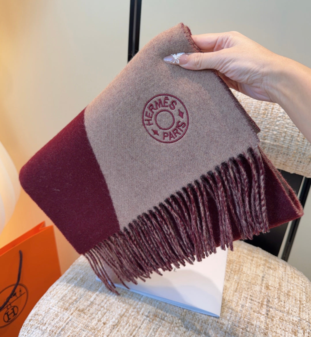 HM Scarf 190 CM Red Beige Wool 969499