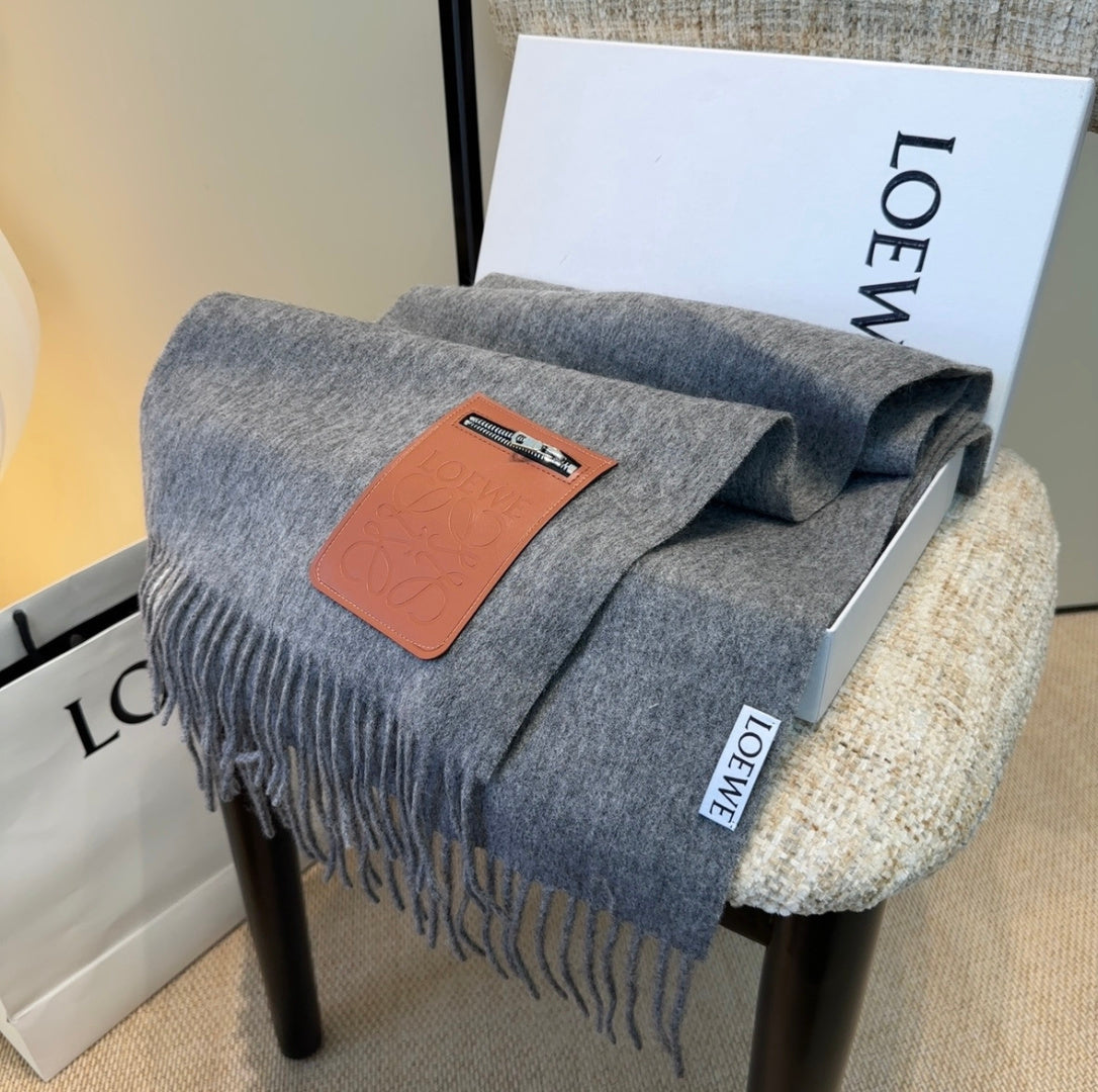 Loewe Scarf 180CM Gray Mix Camel Wool-blend Leather 969504