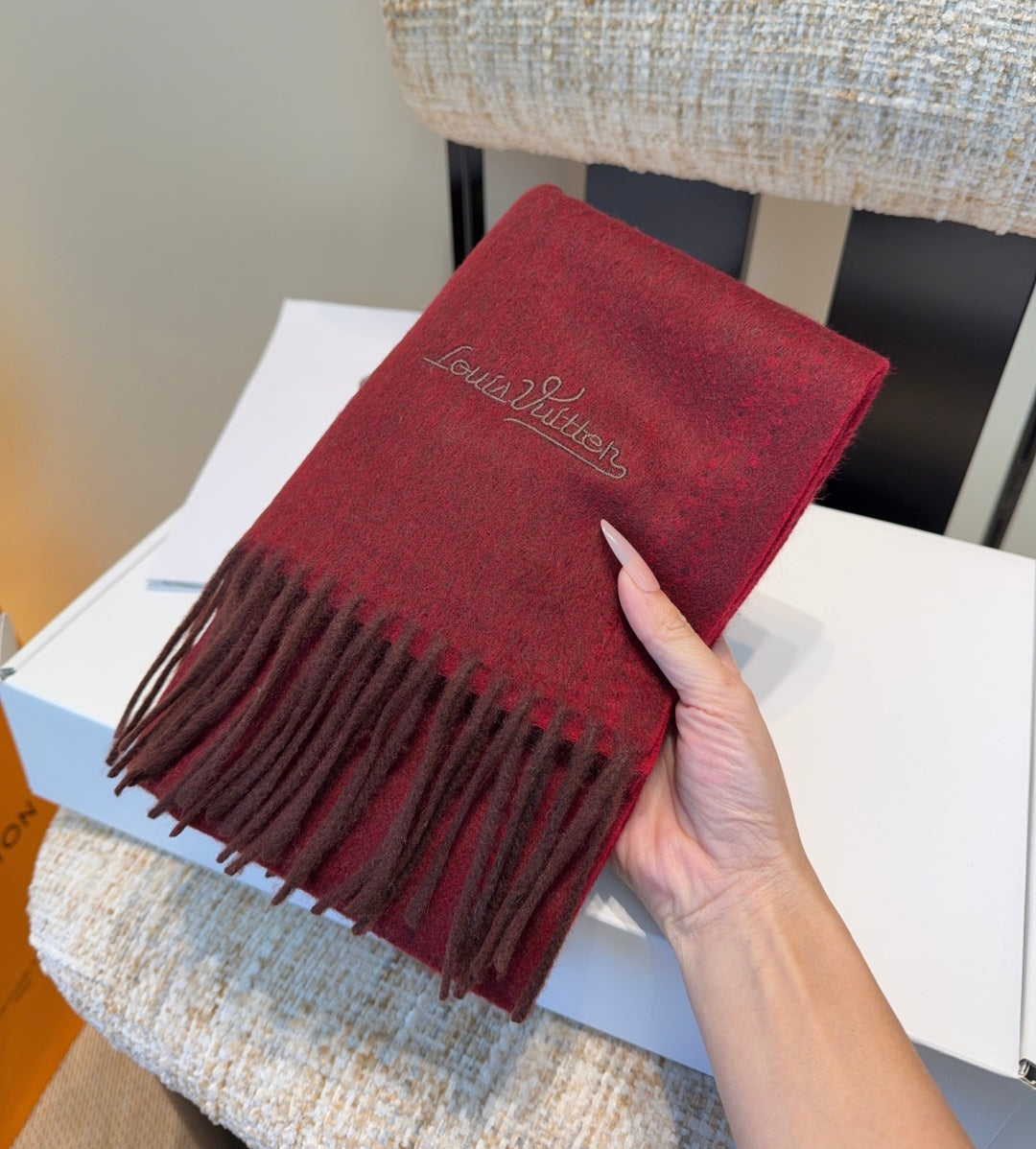 LV Scarf 180cm Dark Red Cashmere 973409
