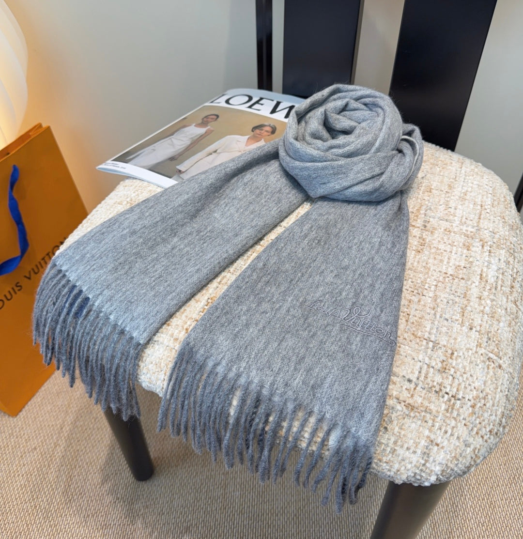 LV Scarf 180cm Gray Cashmere 973408