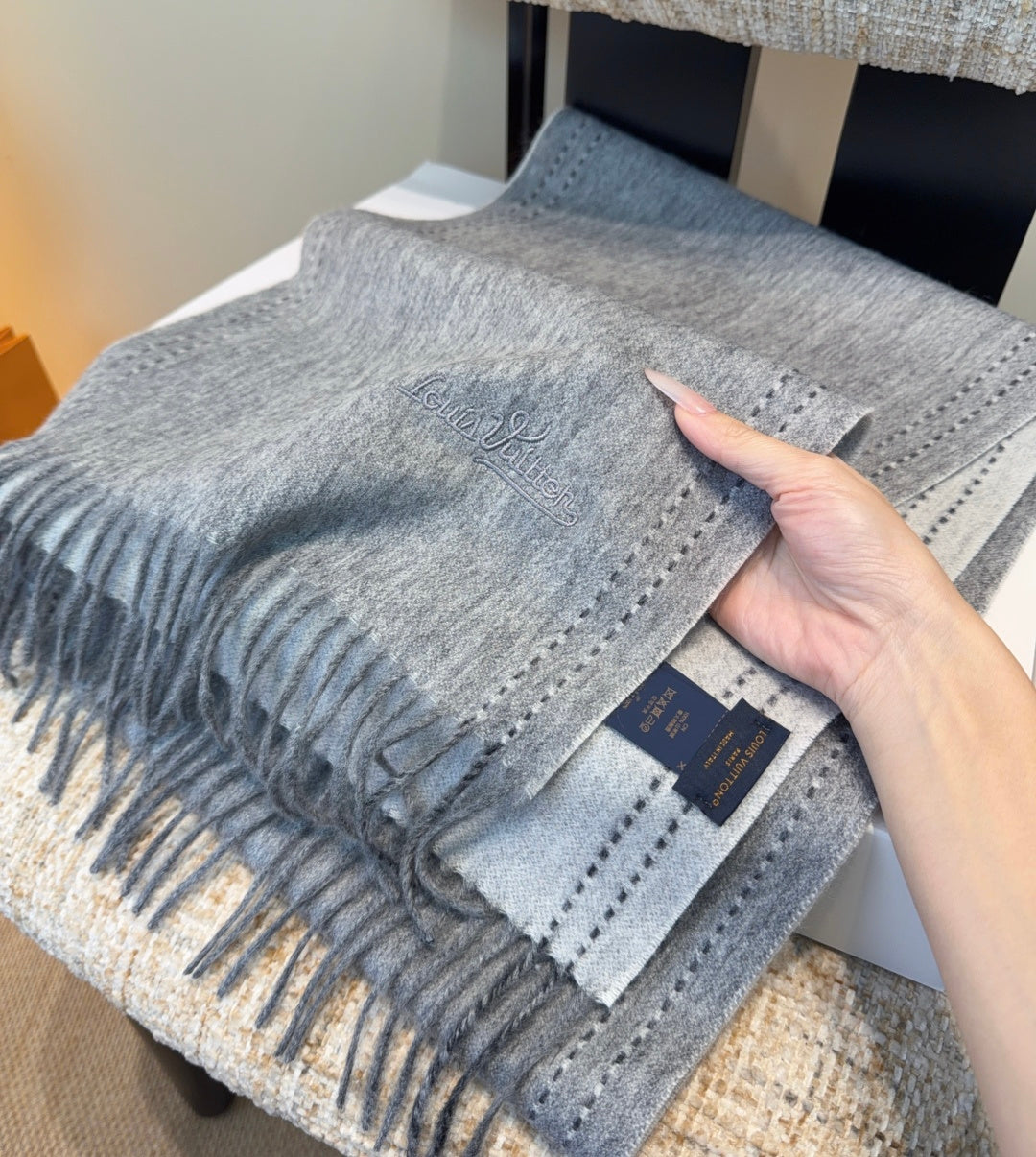 LV Scarf 180cm Gray Cashmere 973408