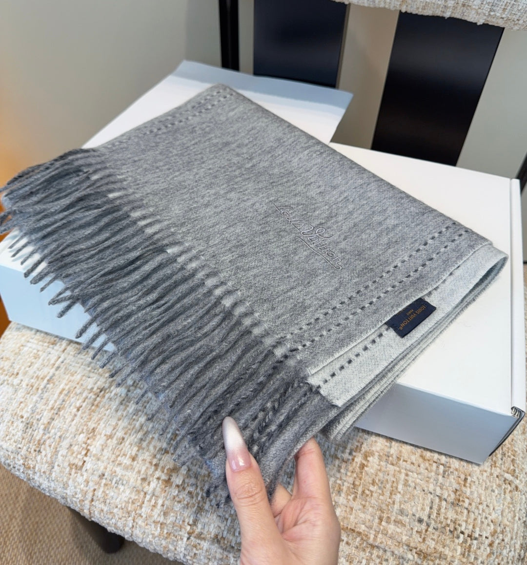 LV Scarf 180cm Gray Cashmere 973408
