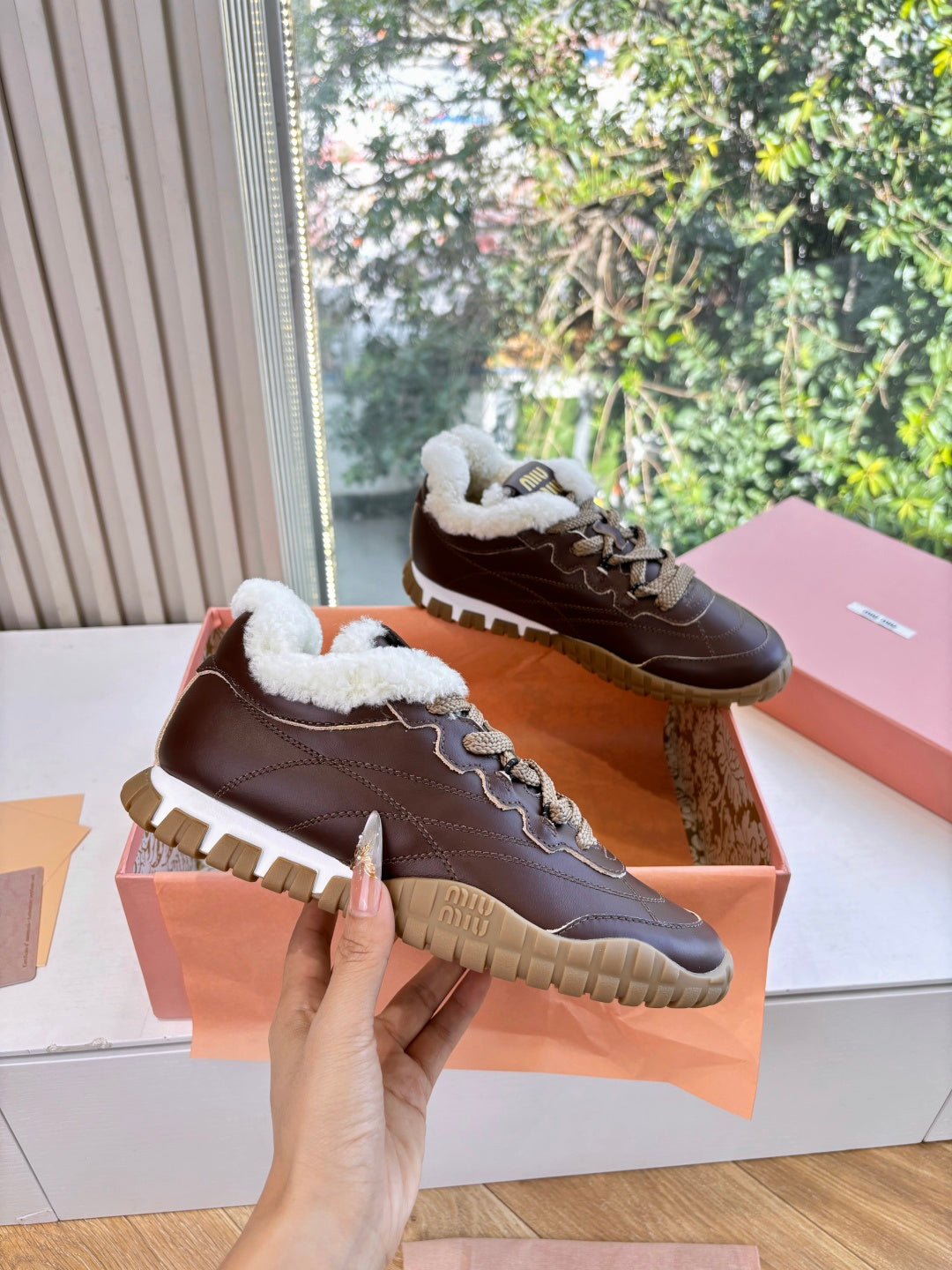 Miu Miu 2026 Tyre Shearling Sneakers Suede Leather 994143