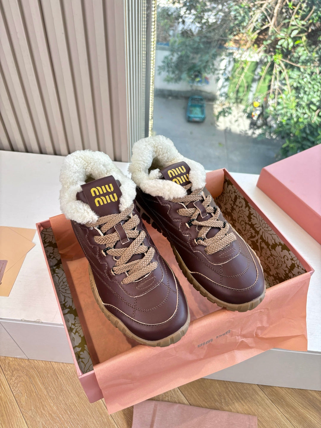 Miu Miu 2026 Tyre Shearling Sneakers Suede Leather 994143