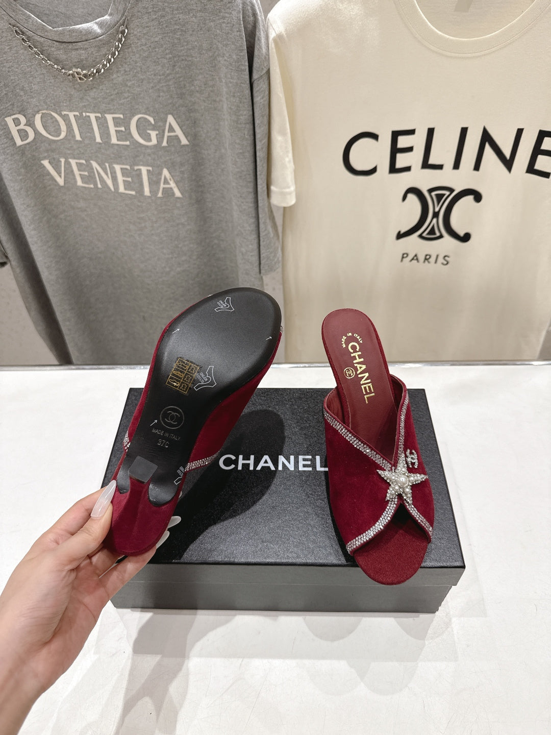 Channel 2026 High-Heeled Mules 90mm Strass Suede 896436