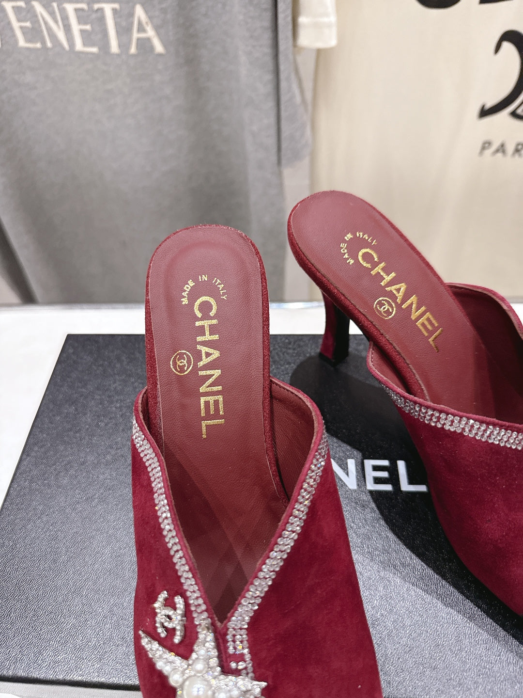 Channel 2026 High-Heeled Mules 90mm Strass Suede 896436