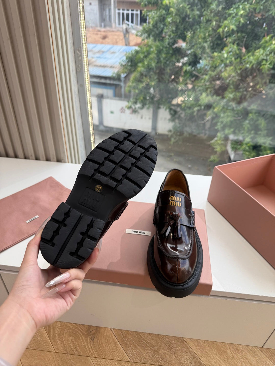 Miu Miu 2026 Platform Loafers Brown Patent Leather 994129