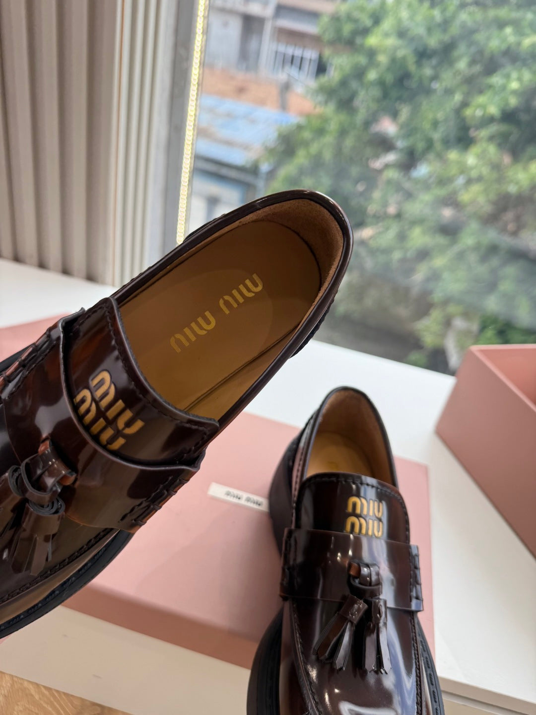 Miu Miu 2026 Platform Loafers Brown Patent Leather 994129