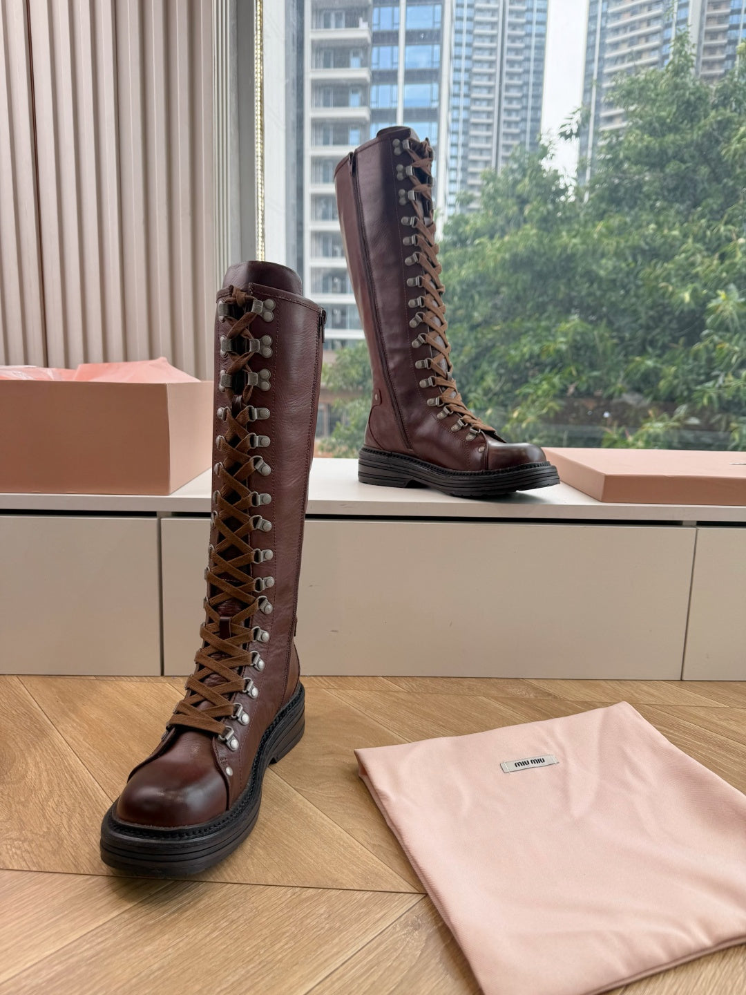 Miu Miu 2026 Hiking Knee-High Boots Cowhide 994174