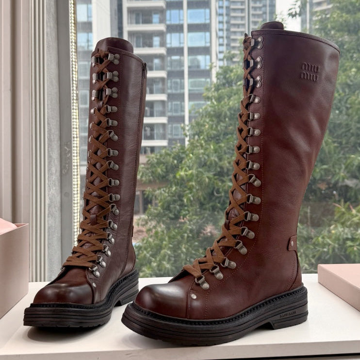 Miu Miu 2026 Hiking Knee-High Boots Cowhide 994174