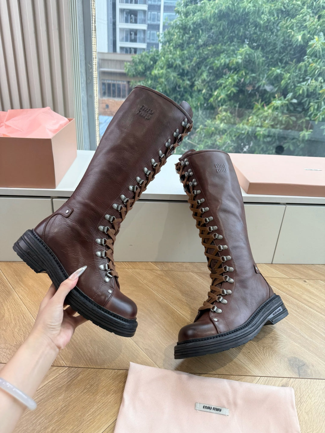 Miu Miu 2026 Hiking Knee-High Boots Cowhide 994174