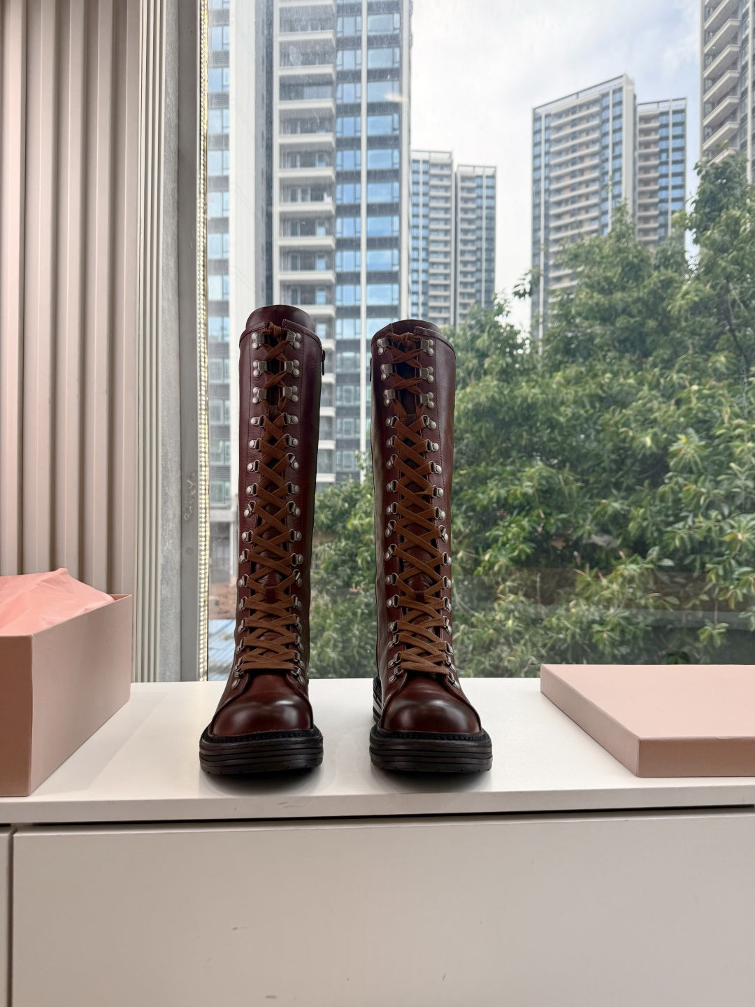 Miu Miu 2026 Hiking Knee-High Boots Cowhide 994174
