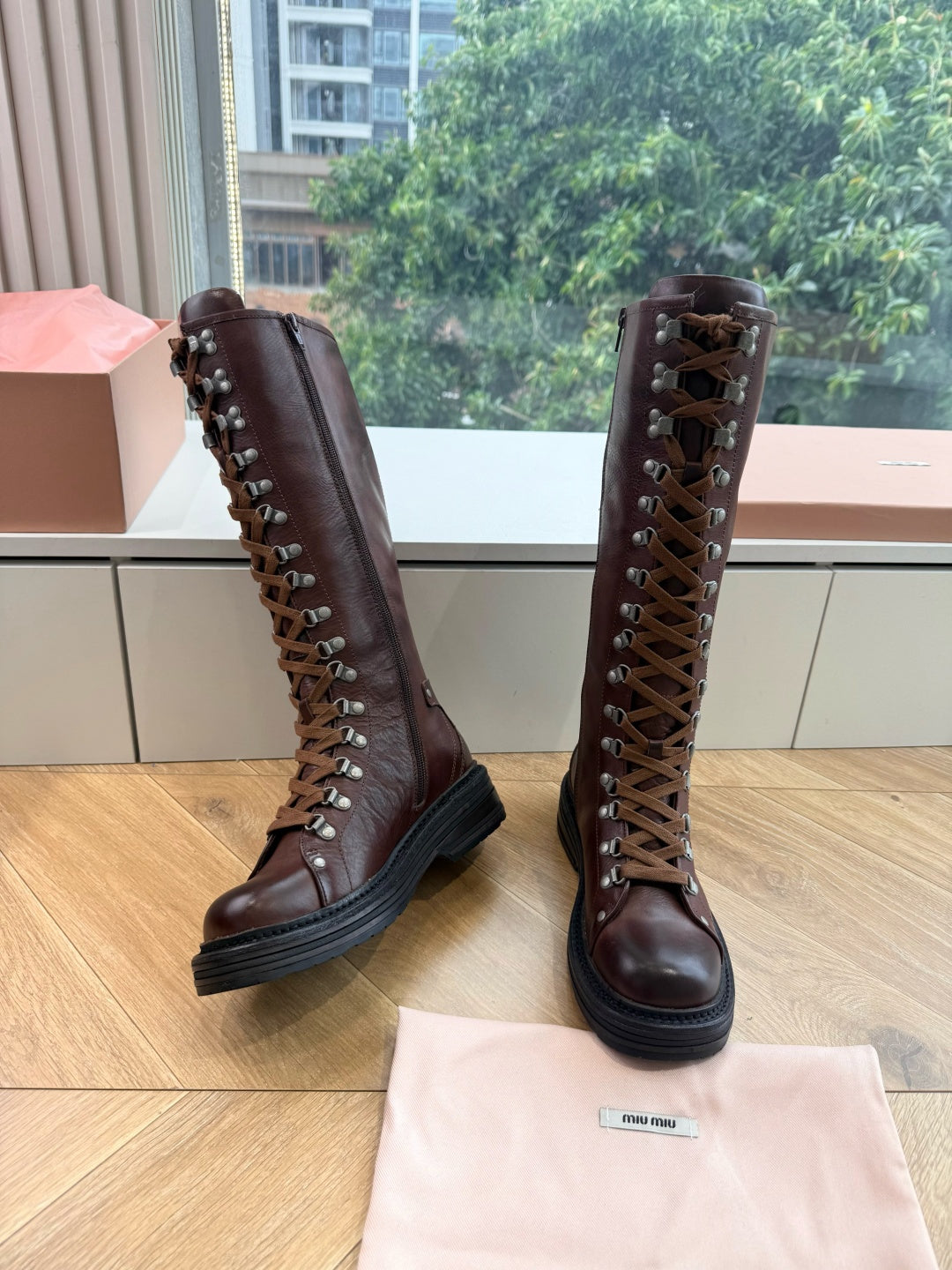 Miu Miu 2026 Hiking Knee-High Boots Cowhide 994174