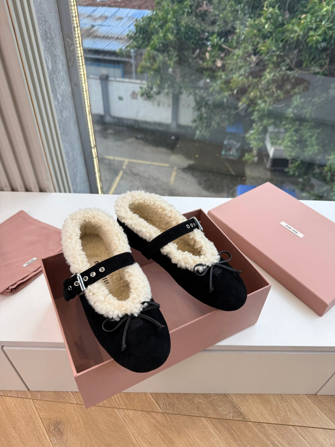 Miu Miu 2026 Shearling Ballet Flats Suede 994179