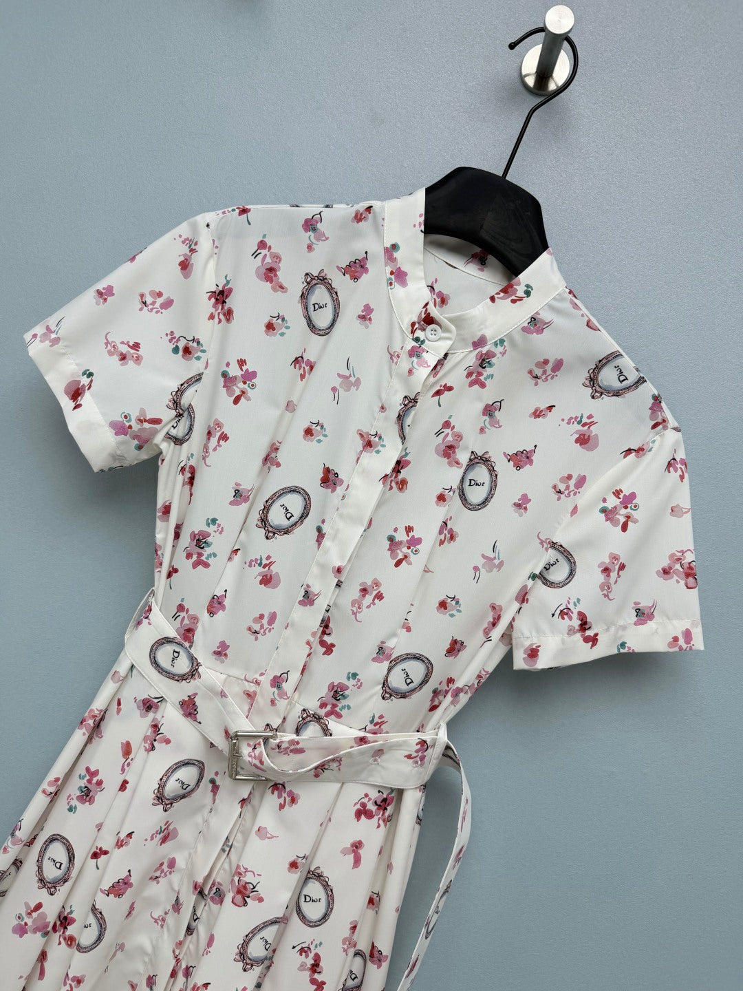 Dior 2026 Floral Stand Collar Slim Waist Shirt Dress Polyester 392333
