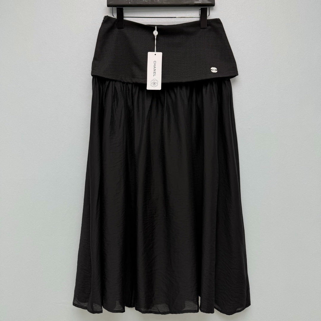 Chanel 2026 Double C Embroidered Patchwork Gauze Skirt Cotton 408887
