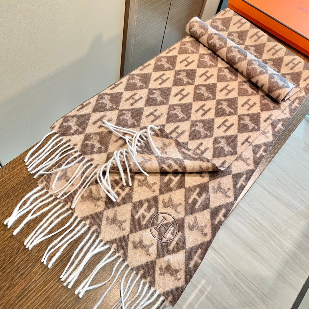 HM 25s Reversible Scarf 200cm Brown Beige Cashmere 960511