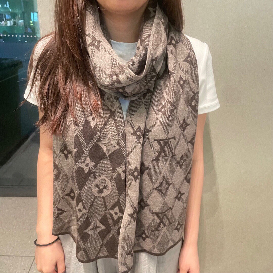 LV Scarf 200cm Brown Cashmere 968476