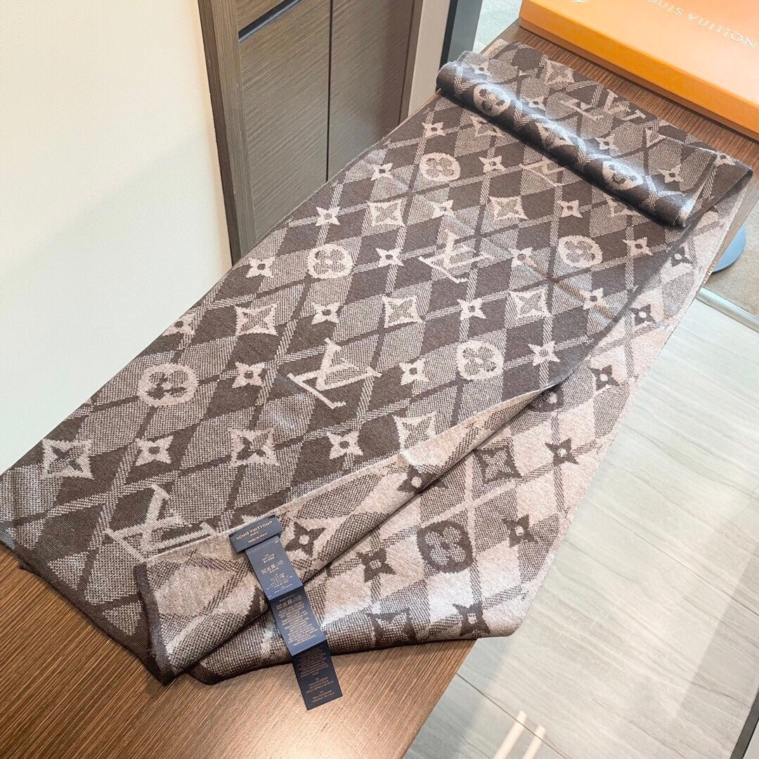 LV Scarf 200cm Brown Cashmere 968476