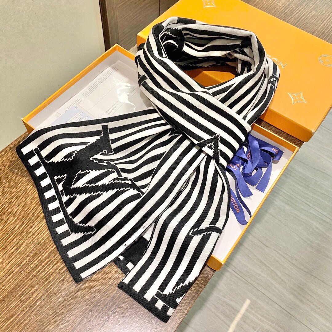 LV Unisex Scarf 180cm White Black Fabric 968477
