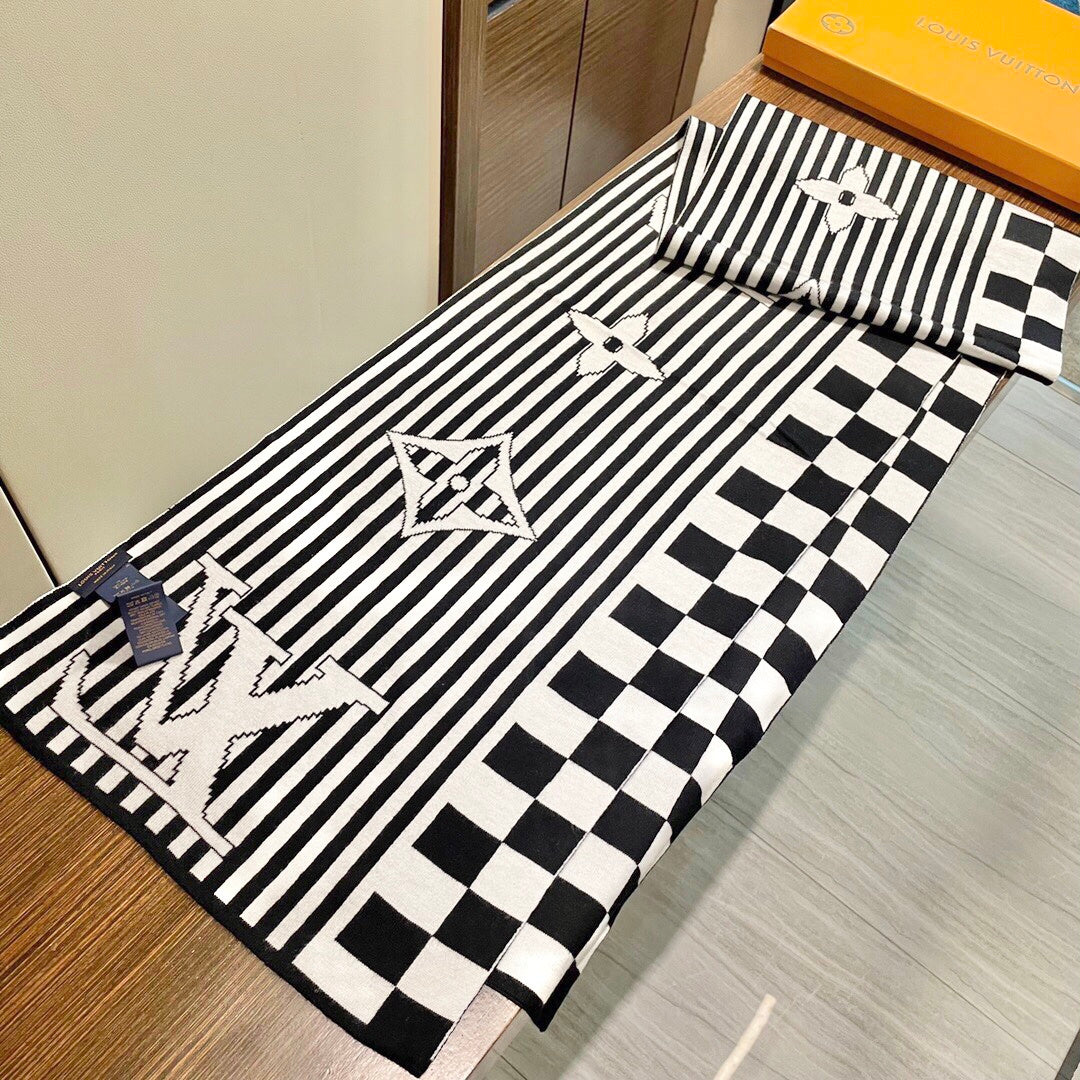 LV Unisex Scarf Scarf 180cm Black White Cashmere 968477