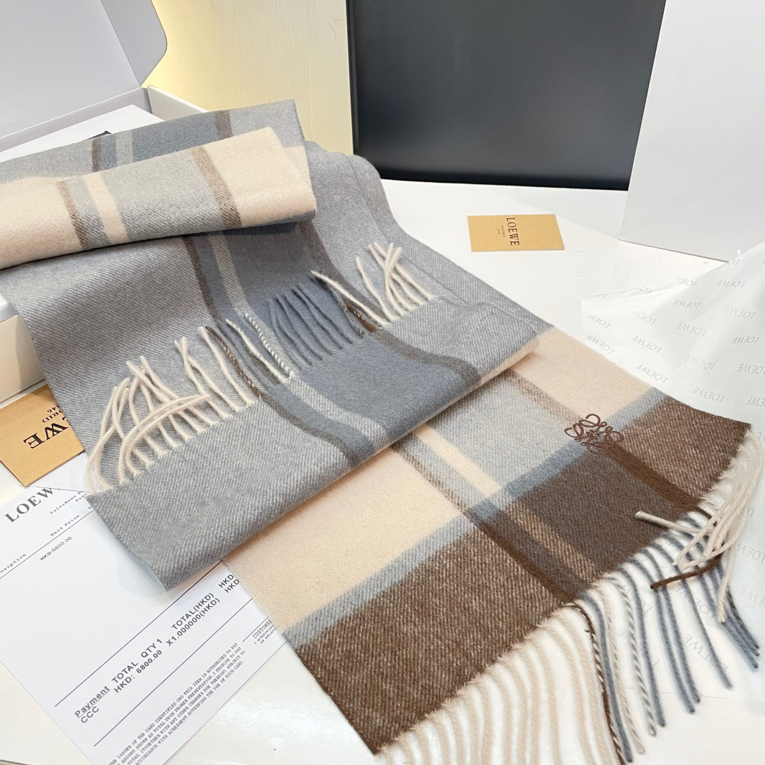 Loewe Scarf 180CM  Light Brown Gray Cashmere 969303