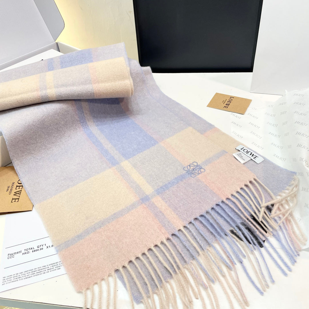 Loewe Scarf 180CM  Light Blue Beige Cashmere 969304