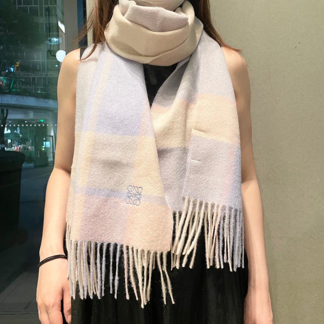 Loewe Scarf 180CM  Light Blue Beige Cashmere 969304