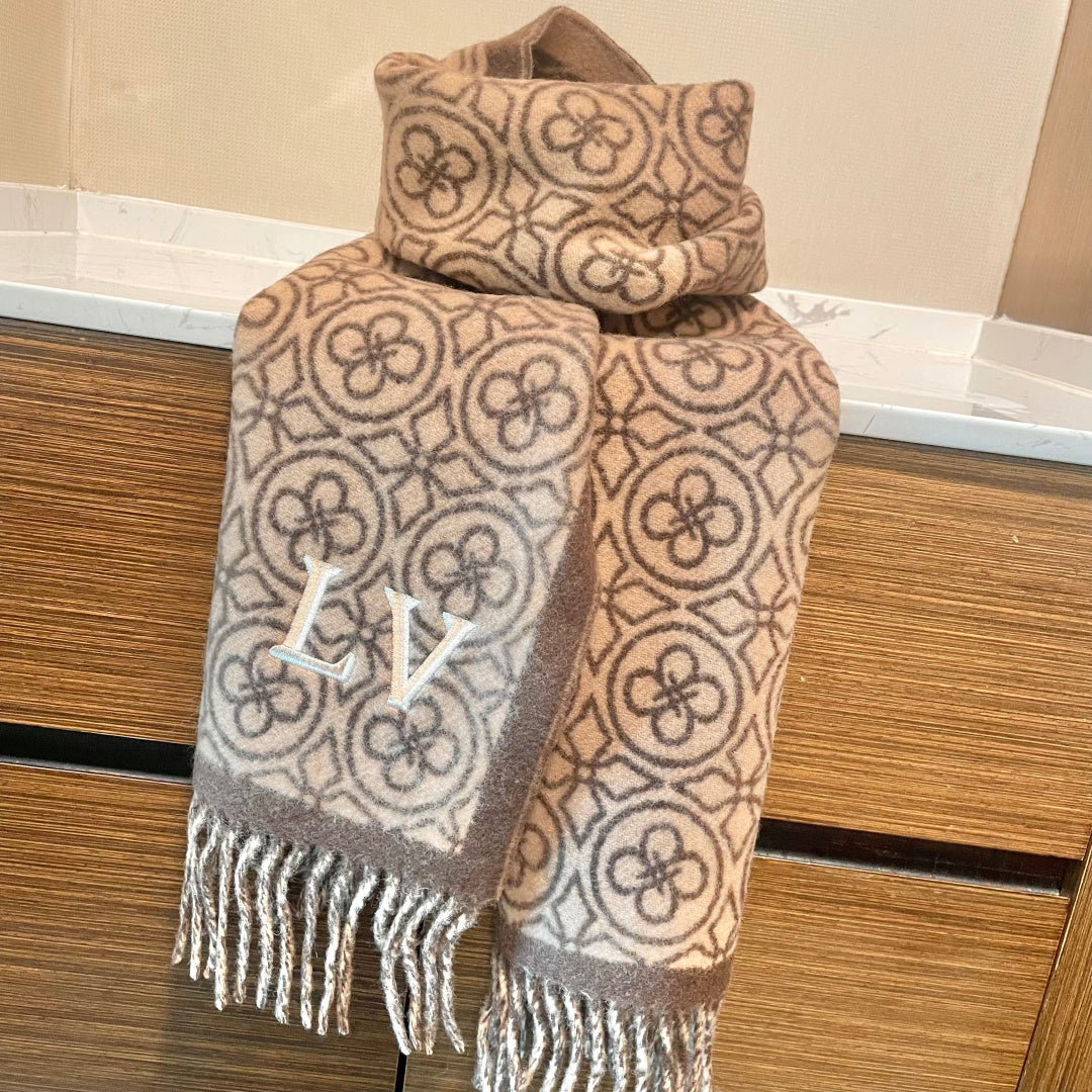 LV  25s Scarf 200cm Brown Beige Woolen 973138