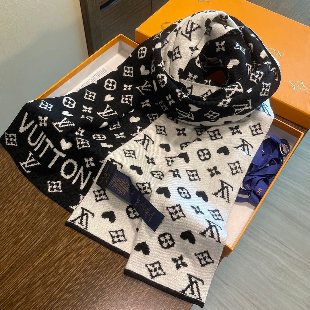 LV  Latest Style Scarf 180cm Black Knitted Cashmere 973139