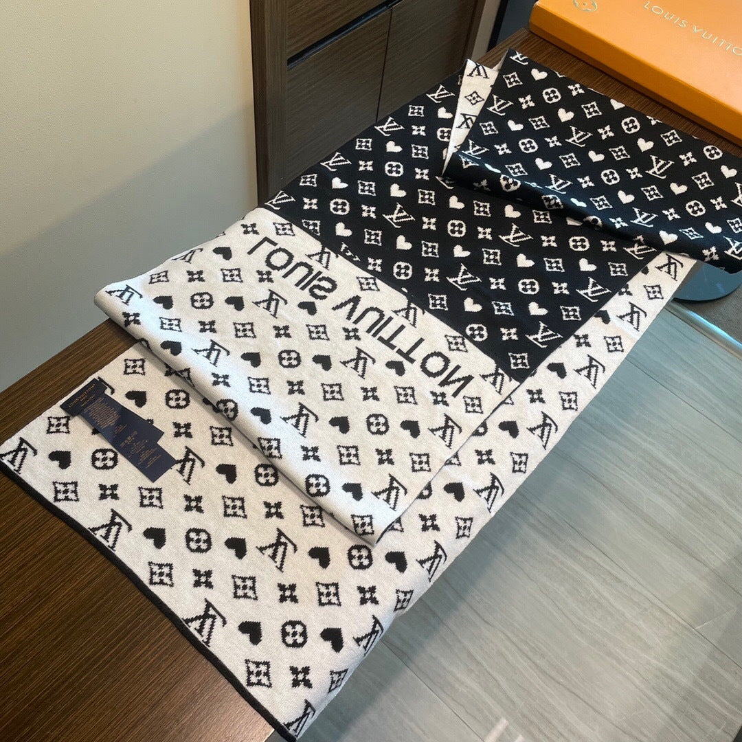 LV  Latest Style Scarf 180cm Black Knitted Cashmere 973139